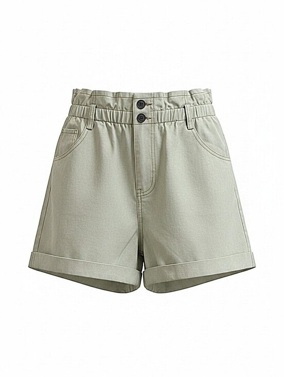 She + Sky Pants - NWT! She + Sky Sage Blue Wash Paperbag Waist Cuffed Shorts
